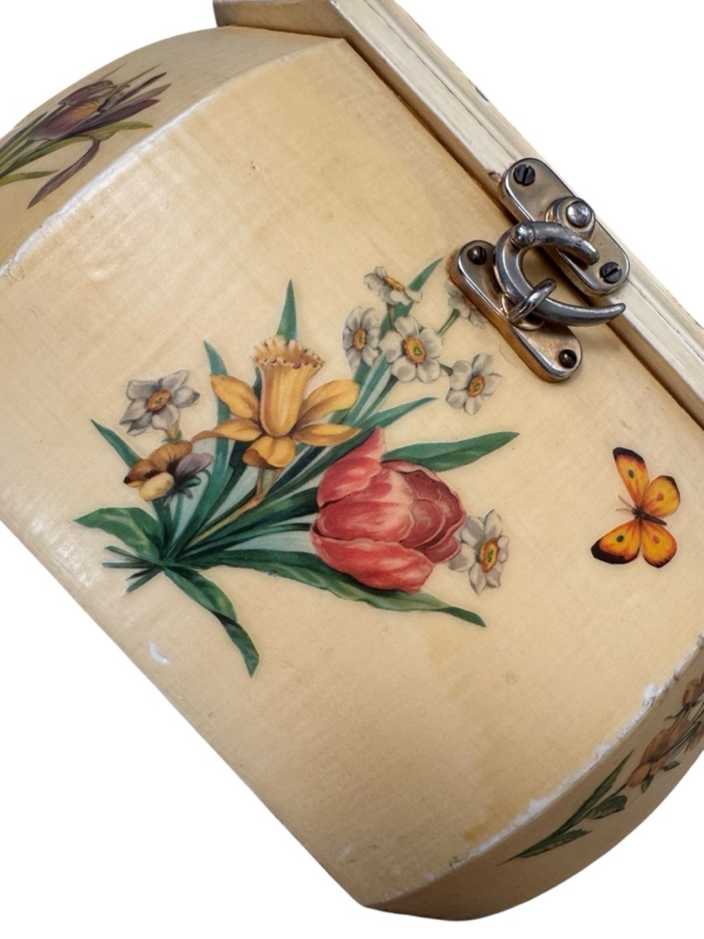 Vintage CottageCore Floral Decoupage Box- Purse with Lucite Handle - Picture 2 of 5